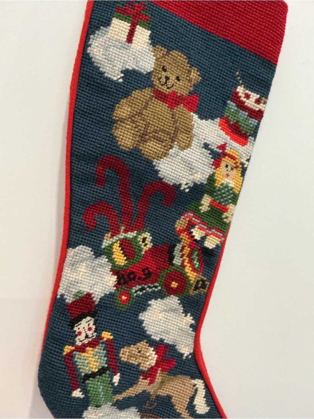 Vintage Wool Needlepoint Christmas Stocking Child Dreaming of Toys SFERRA?